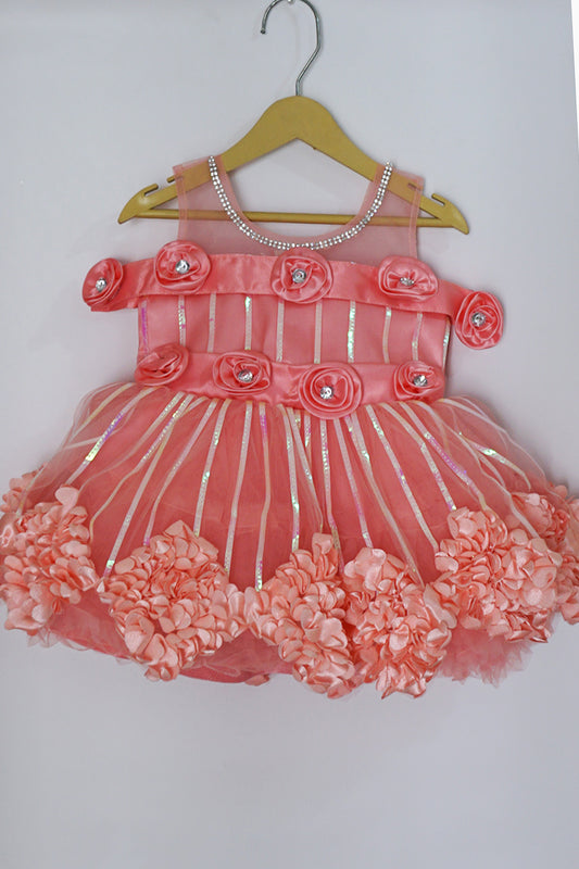 Party Dress with Flowered Hemline (Peach)