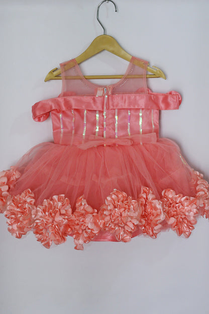 Party Dress with Flowered Hemline (Peach)