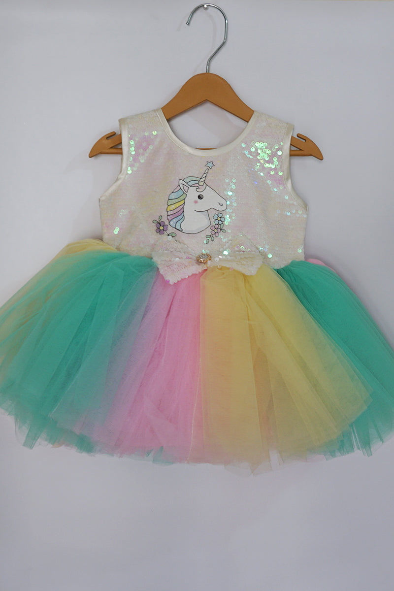 Multicolor Unicorn Frock with Sequin Bodice