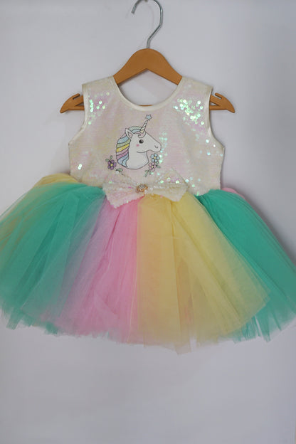 Multicolor Unicorn Frock with Sequin Bodice