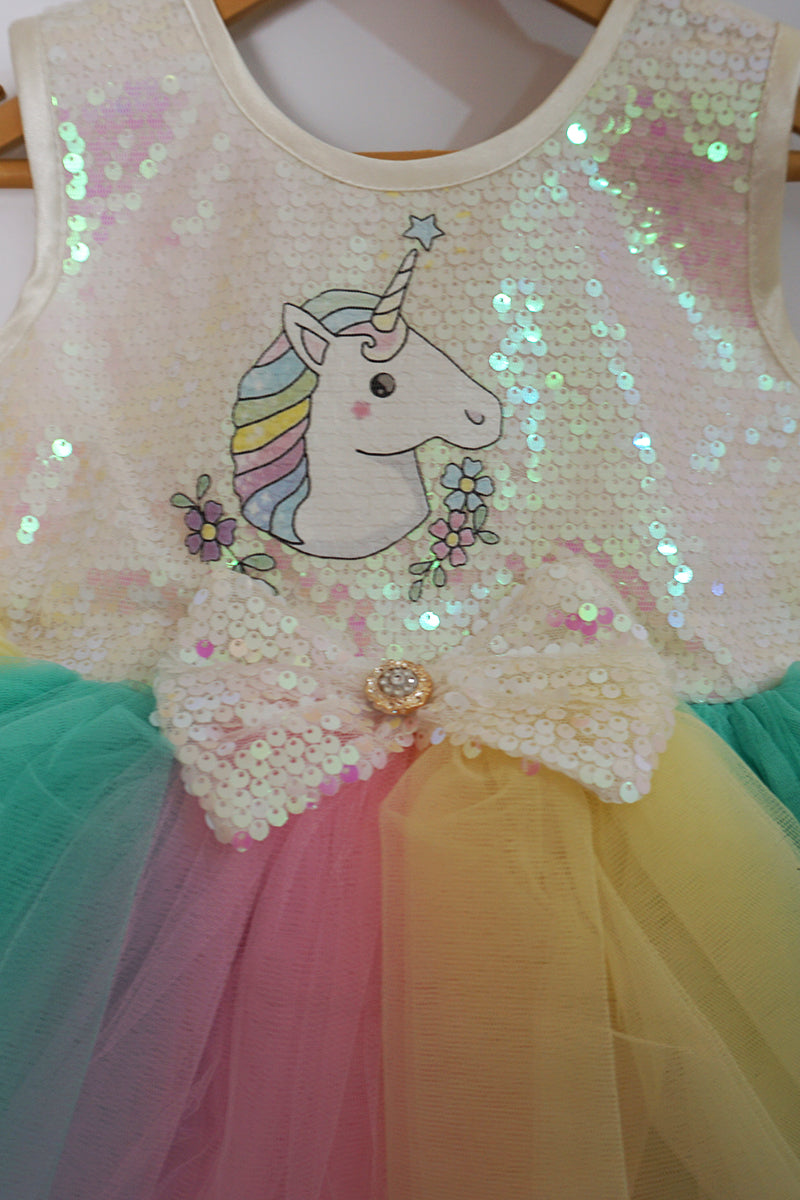 Multicolor Unicorn Frock with Sequin Bodice