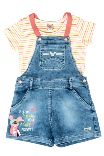 Cotton Top & Denim Dungaree (Pink)