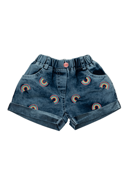 Rainbow denim shorts on sale