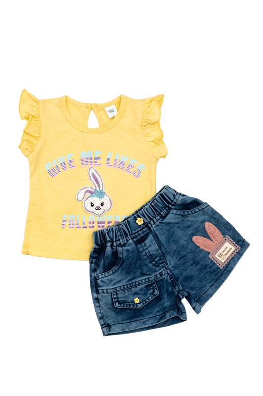 Cotton Top & Denim Shorts (Bunny - Yellow)