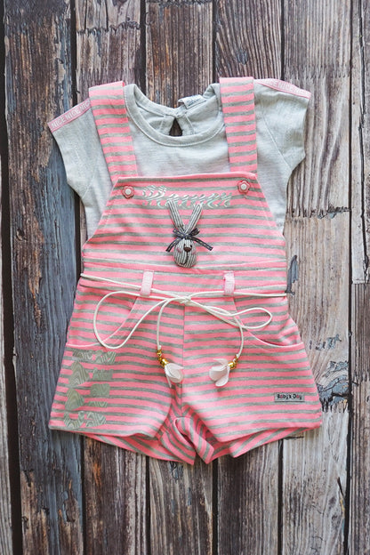 Girls Cotton Hosiery Dungaree & Top Set (Pink)