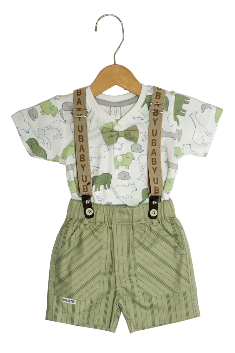 Cotton T-Shirt & Shorts Set with Suspender (Green)