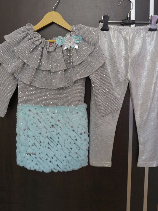 Faux Fur Dress with Silver Legging (2-3 Years)
