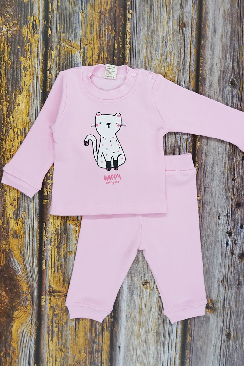 Fleece Suit with Fun Prints - Baby Pink