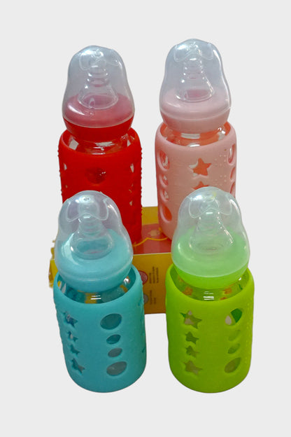 Feeding Glass Bottle with Silicon Cover (Pink)