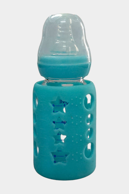 Feeding Glass Bottle with Silicon Cover (Blue)