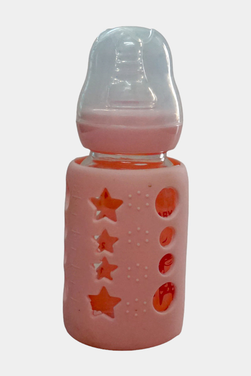 Feeding Glass Bottle with Silicon Cover (Pink)