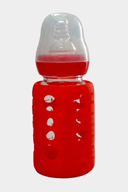 Feeding Glass Bottle with Silicon Cover (Red)