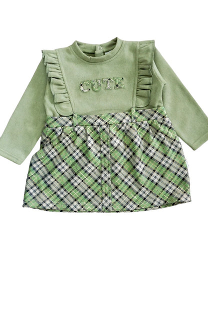 Pre Winter Full Sleeves Frock with Pajami Set (Green)
