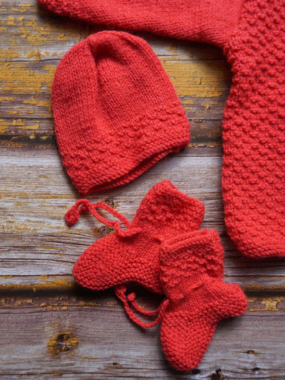 Handknitted Sweater Set (Coral Red)