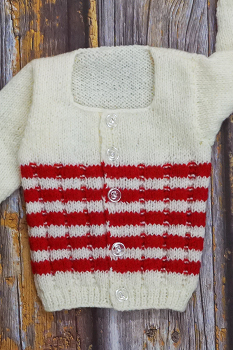 Handknitted Newborn Sweater - Cream & Red
