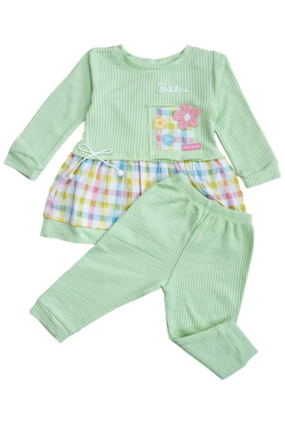 Full Sleeves Cotton Frock with Pajami (Green)