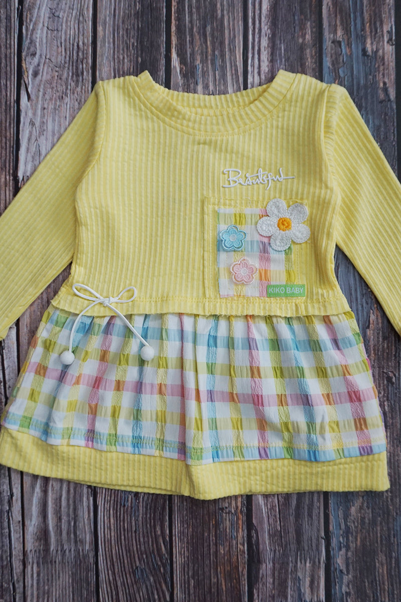 Full Sleeves Cotton Frock with Pajami (Yellow)