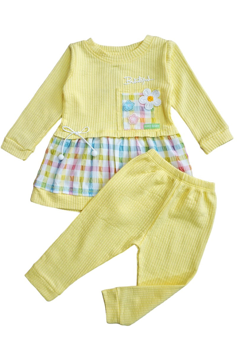 Full Sleeves Cotton Frock with Pajami (Yellow)