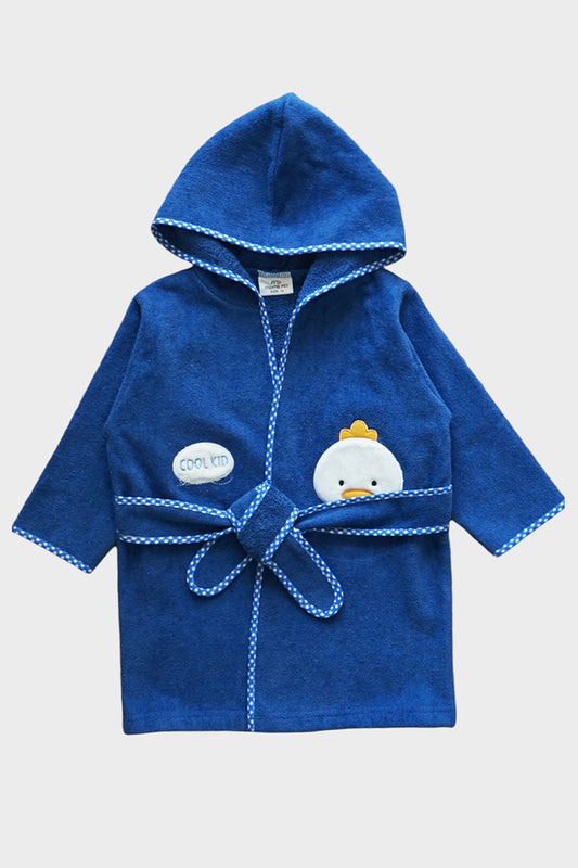 Baby Terry Full Sleeves Hooded Bath Robe (Dark Blue)
