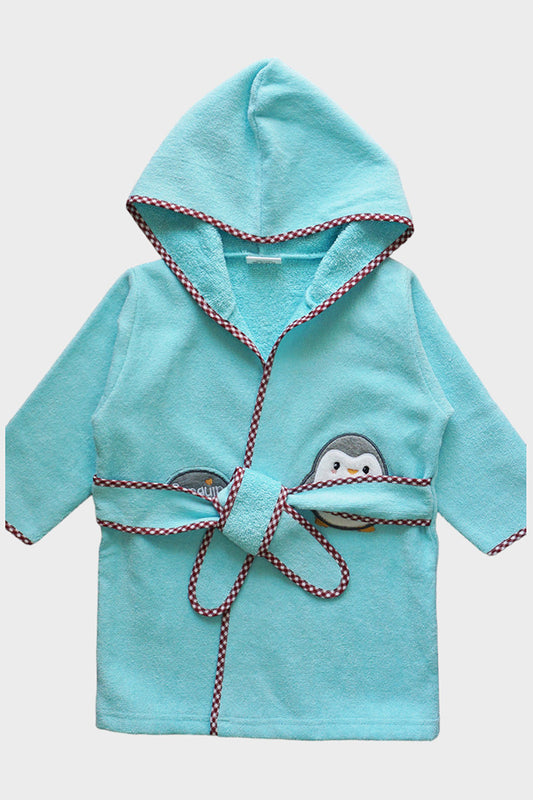 Baby Terry Full Sleeves Hooded Bath Robe (Light Blue)