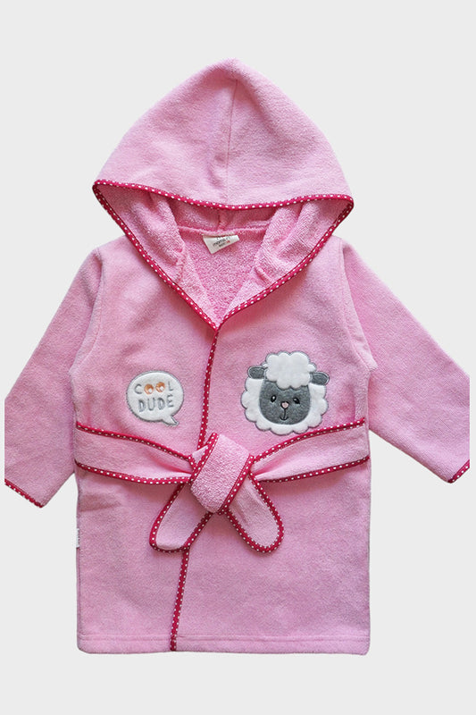 Baby Terry Full Sleeves Hooded Bath Robe (Pink)