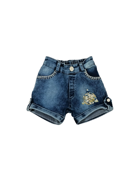 Denim Shorts with Turned-Up Hems