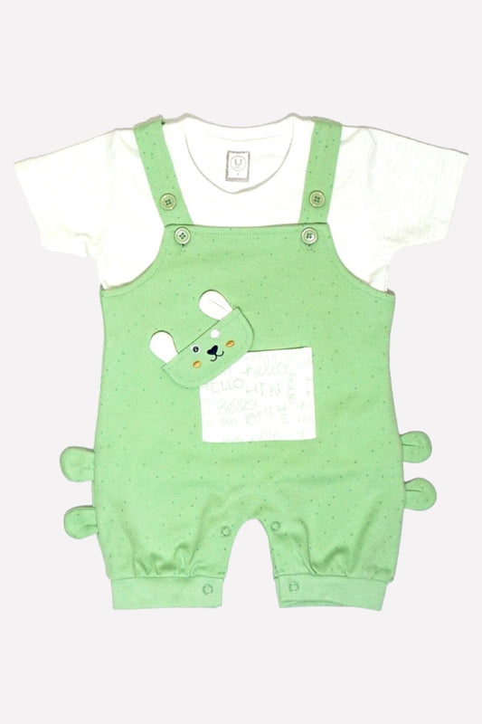 Cotton T-shirt & Dungaree Set (S.Green)