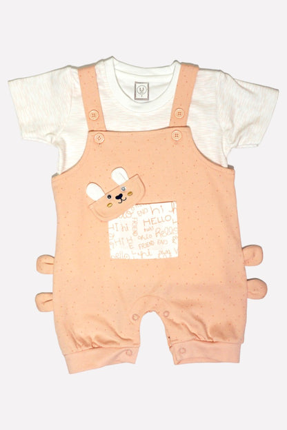 Cotton T-shirt & Dungaree Set (Peach)