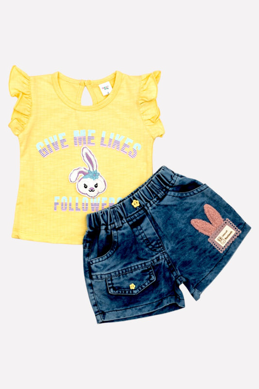 Cotton Top & Denim Shorts (Bunny - Yellow)