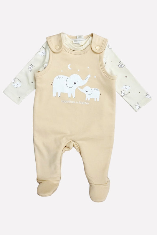 Fleece Romper & Cotton T-shirt Set - Beige