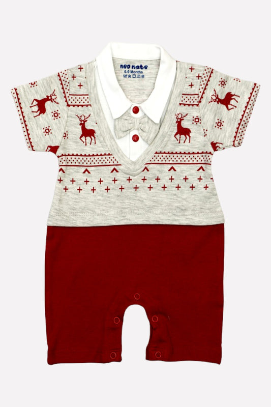 Boys Cotton Romper (Maroon)