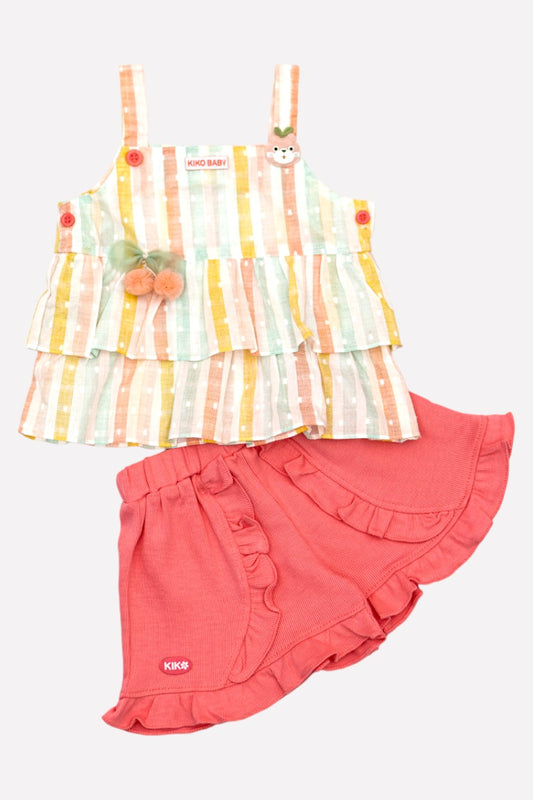 Cotton Sphegetti Top & Frilly Shorts (Pink)