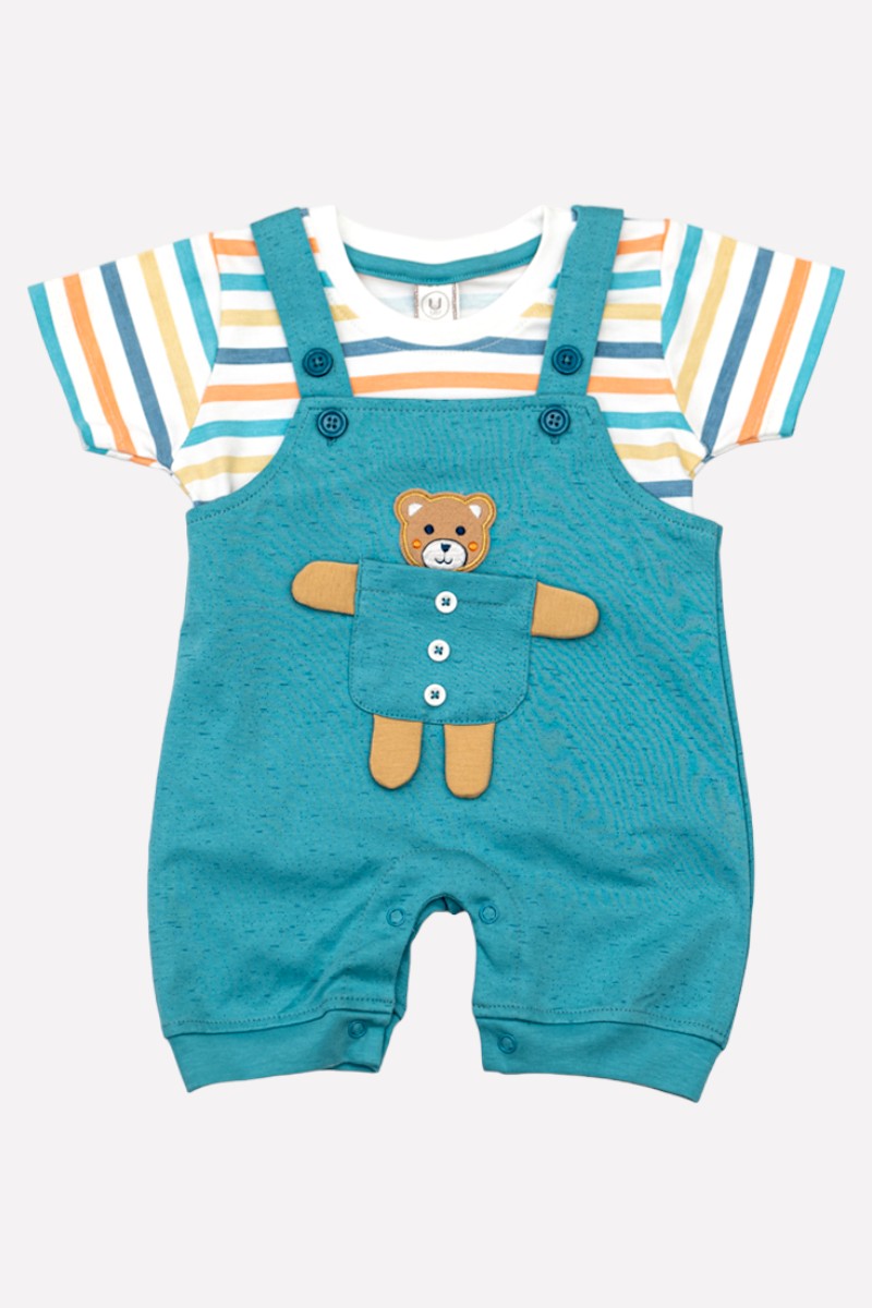 Cotton T-shirt & Dungaree Set (Blue)