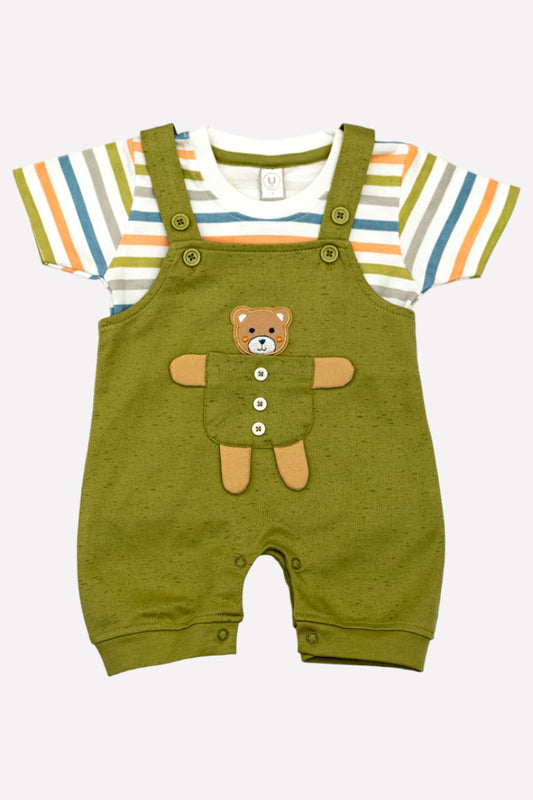 Cotton T-shirt & Dungaree Set (Green)