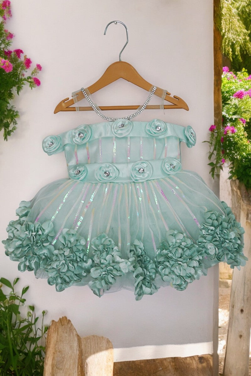 Party Dress with Flowered Hemline (Sea Green)