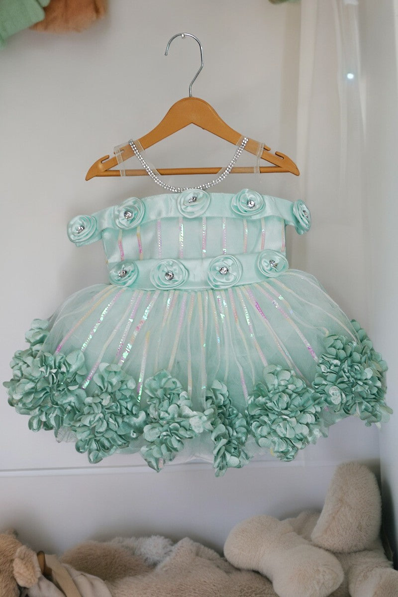 Party Dress with Flowered Hemline (Sea Green)