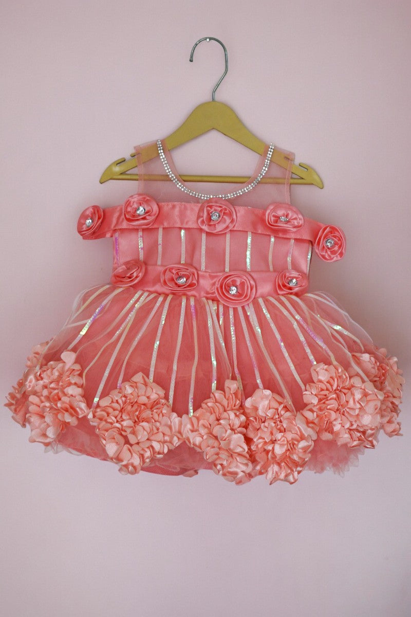 Party Dress with Flowered Hemline (Peach)