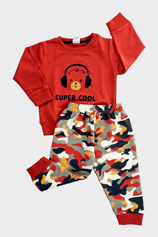 Full Sleeves Cotton Jogger Set - Super Cool (Rust)