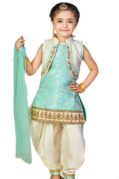 Patiala Salwar Suit with Jacket (Blue & Off White)