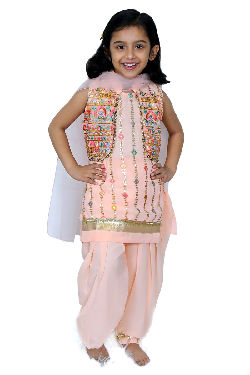 Patiala Salwar Suit with Jacket (Peach)