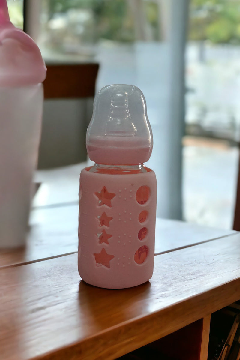 Feeding Glass Bottle with Silicon Cover (Pink)