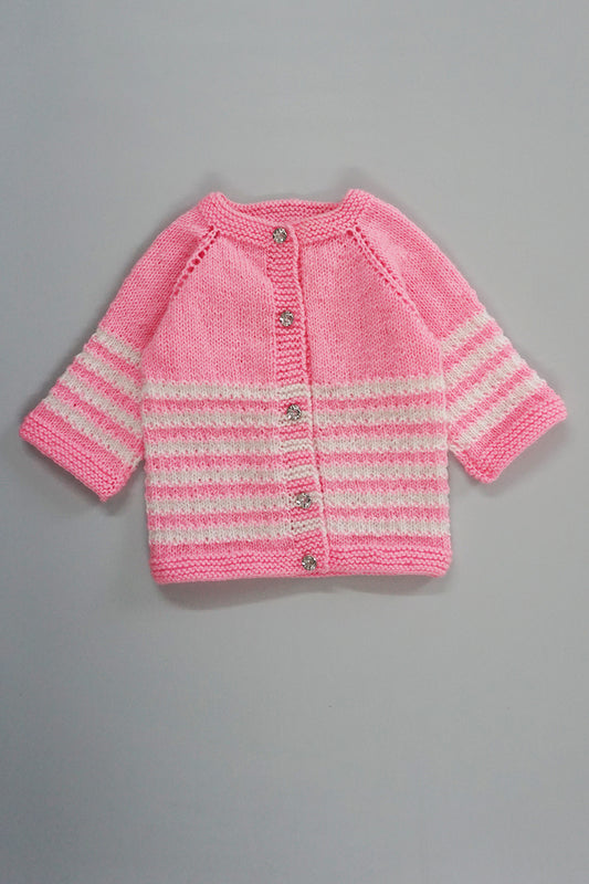 Handknitted Newborn Sweater - Pink & White
