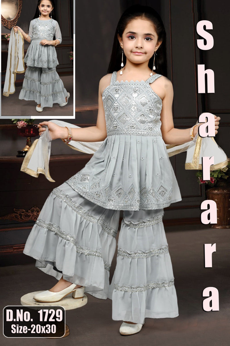 Sharara Suit with Frock Style Kurti (Grey)