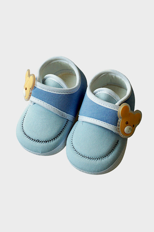 Soft Baby Shoes with Bear Face Tag (Light Blue)