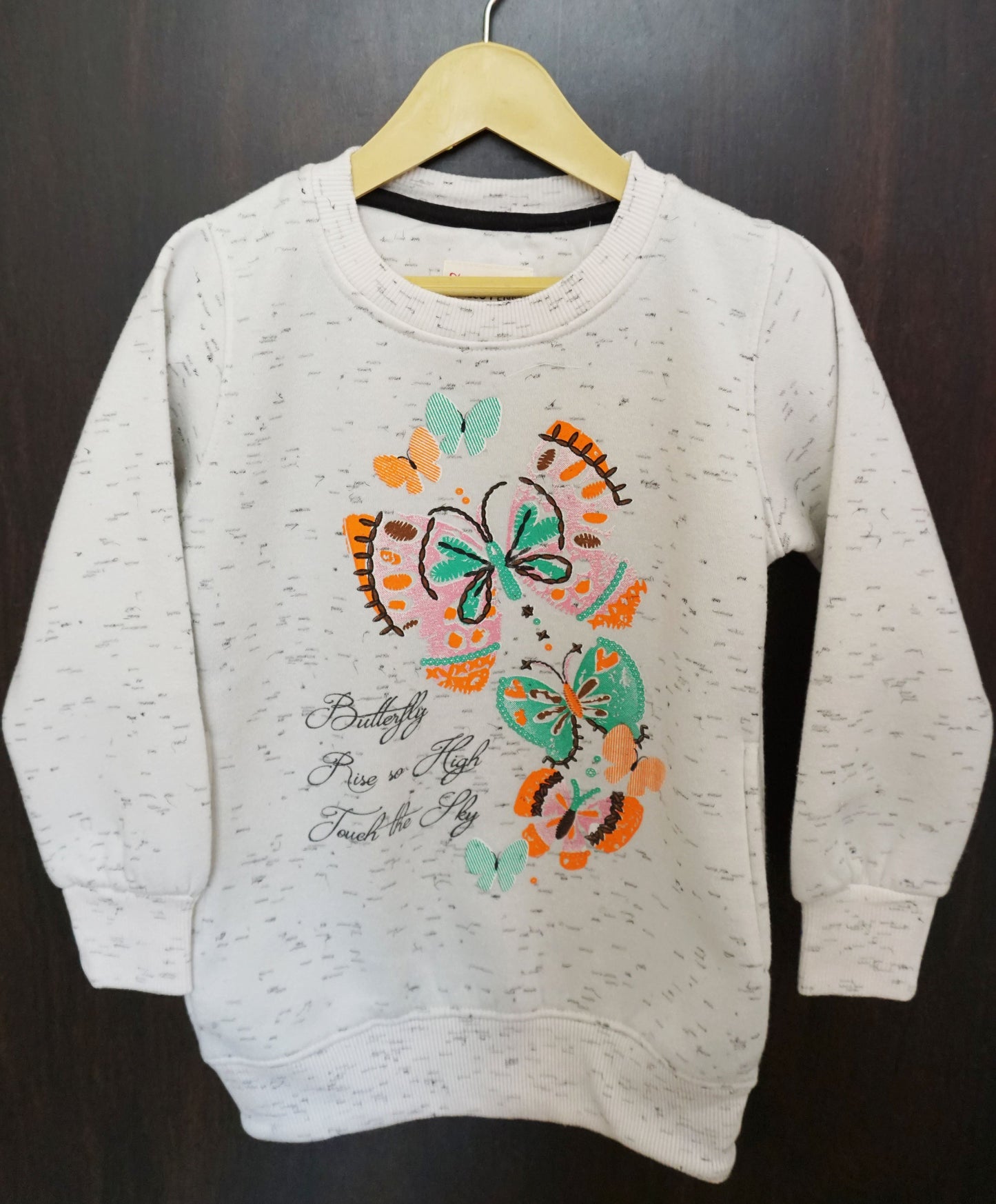 White Melange Sweatshirt -Butterflies (2-5 Years)