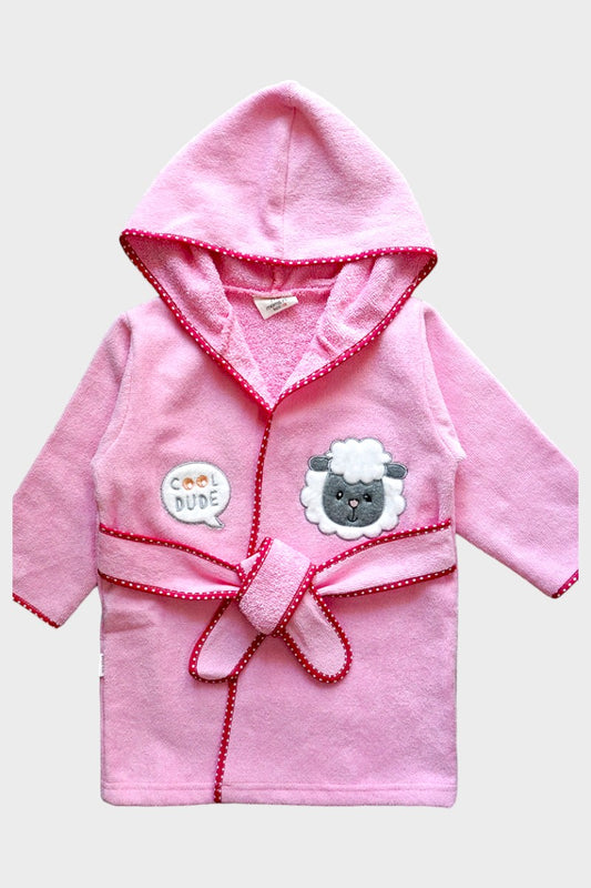 Baby Terry Full Sleeves Hooded Bath Robe (Pink)