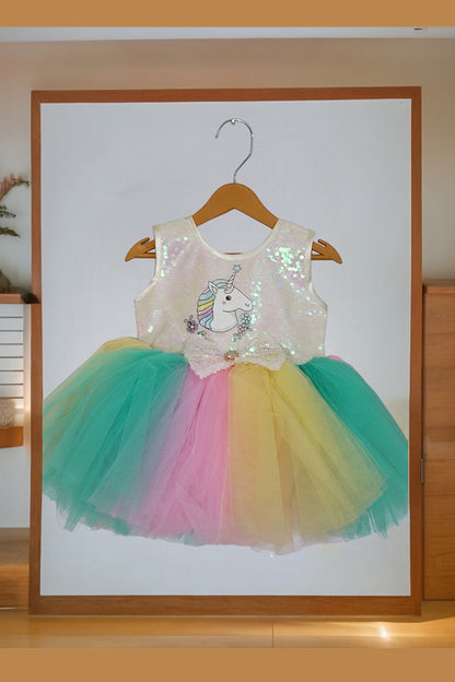 Multicolor Unicorn Frock with Sequin Bodice