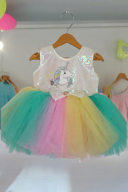 Multicolor Unicorn Frock with Sequin Bodice