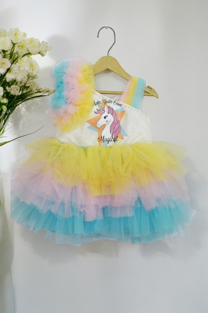 Unicorn Party Dress (Shoulder Ruffle)