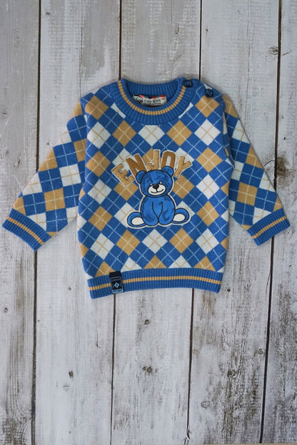 Sweater Knitted Co-ord Set with Cap - Blue